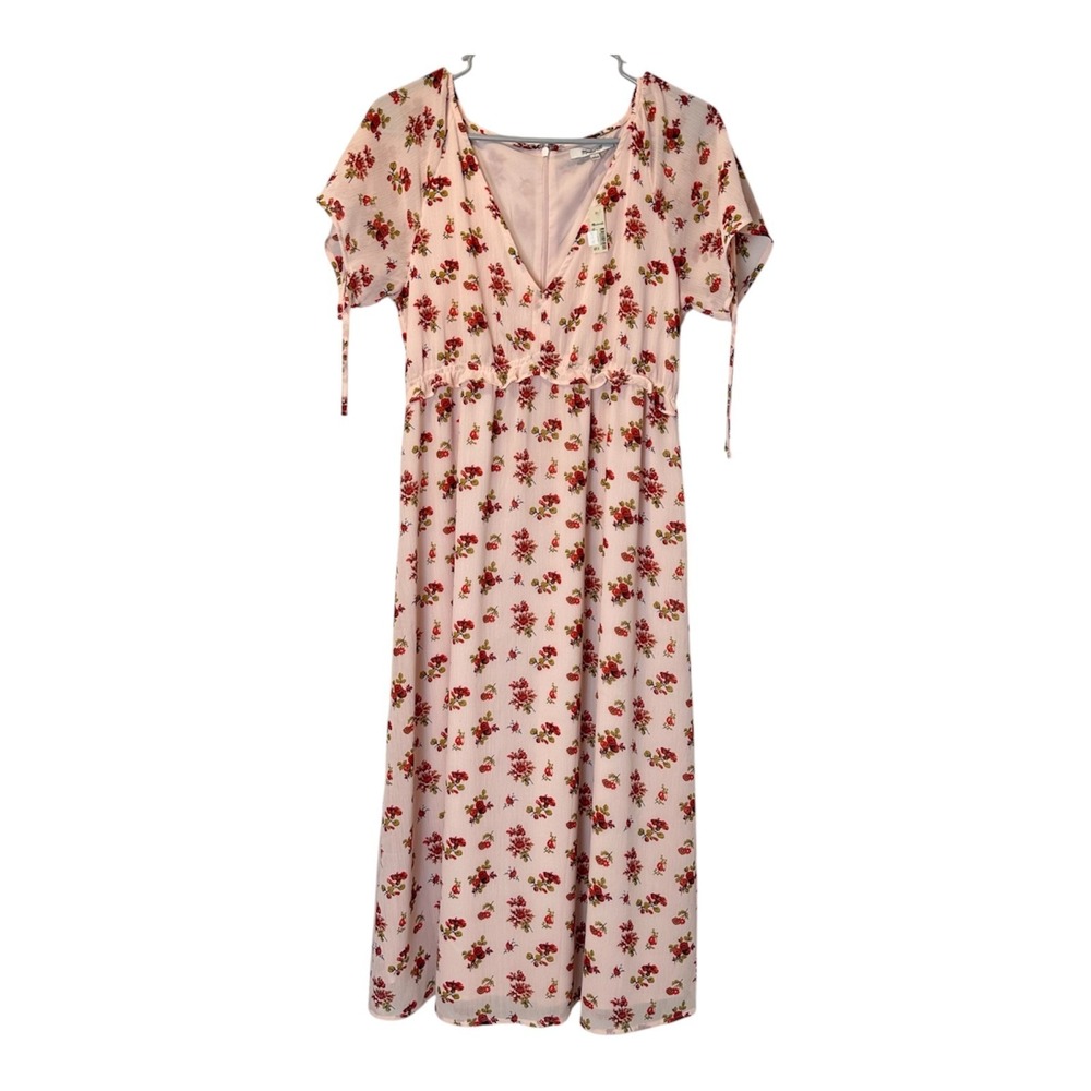 Madewell Sz-4 Midi Dress Tie Sleeve Ruffle Waist Countryside‎ Blooms Pink Floral - Picture 8 of 15